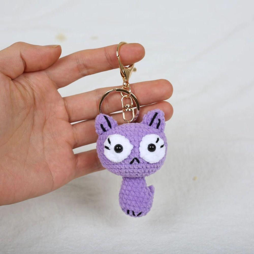 Cartoon Cat Crochet Keyrings Handmaking Knitted Key Ring Exquisite Black Kitten Keyrings Backpack