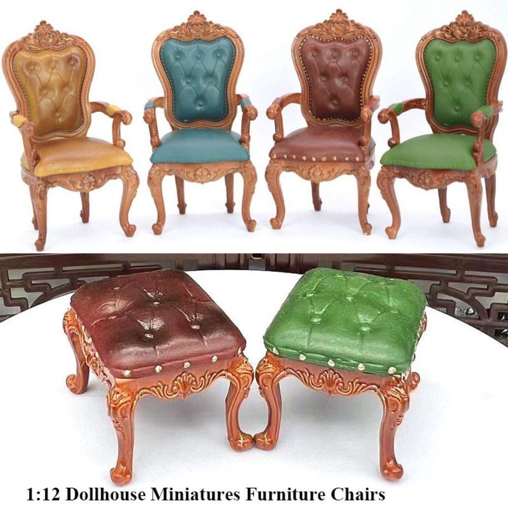Vintage Style Dollhouse Chairs 1/12 Scale Doll Dining Chair Miniatures Furniture  Scene Model
