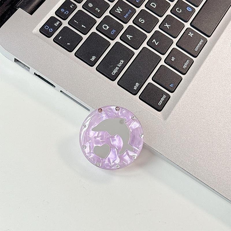 Rhinestone Dolphin Heart Mirror Magnetic Phone Holder - Stylish Desktop Accessory for Women