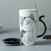 Creative Cute Cartoon Ceramic Cup Milk Coffee Mug Personality Couple Large Capacity Drinking Cups with A Spoon.