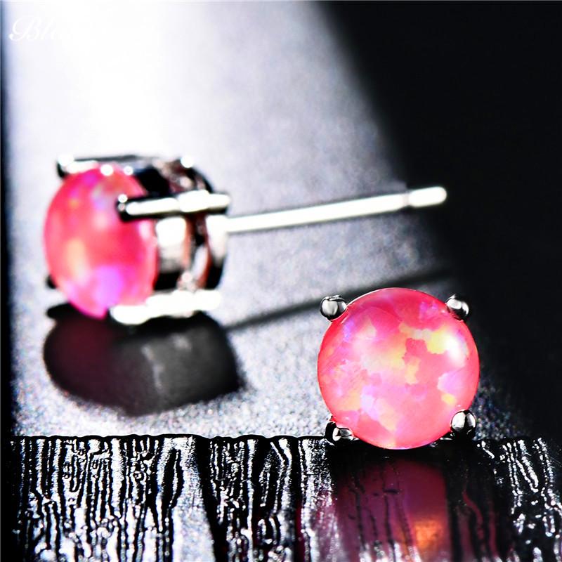 Luxury Jewelry Exquisite 6MM Round White Blue Green Fire Opal Stud Earrings For Women Silver Color Wedding Party Jewelry Gifts