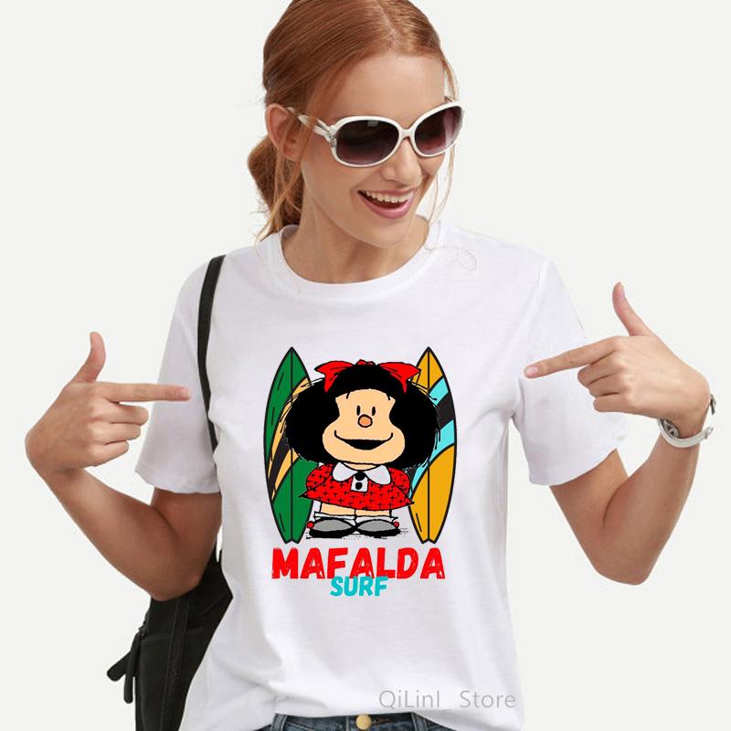 Kawaii Engraado Mafalda Impresso Grfica Camiseta Feminina Harajuku Roupas Estticas Branco Topos Tshirt 2021 Moda Casual Feminino T Camisa