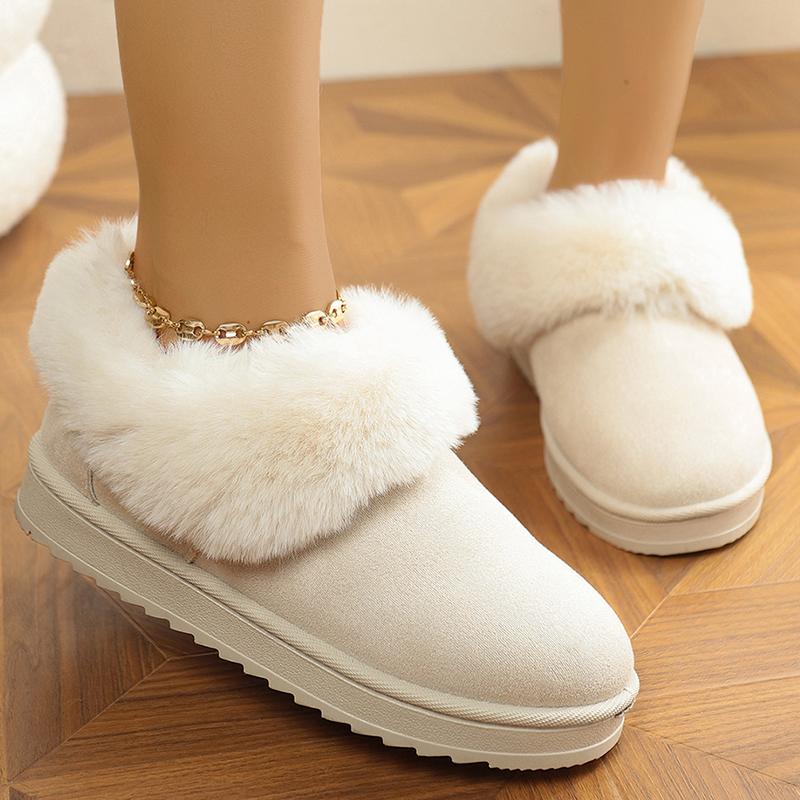 Fashion Comfort Thick Sole Non Slip Ankle Boots Women Faux Fur Thicken Plush Cotton Padded Shoes Plus Size Warm Platform Snow Boots