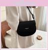 Trendy Street Style Oval Shape Saddle Bag With Stitching Detail Pu Single Shoulder Bag