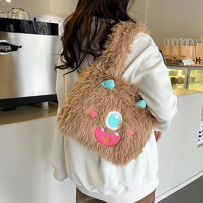 New Cute Little Monster Plush Bag Girl Heart Shoulder Handbag Large Capacity Cartoon Student Bag Messenger Bag