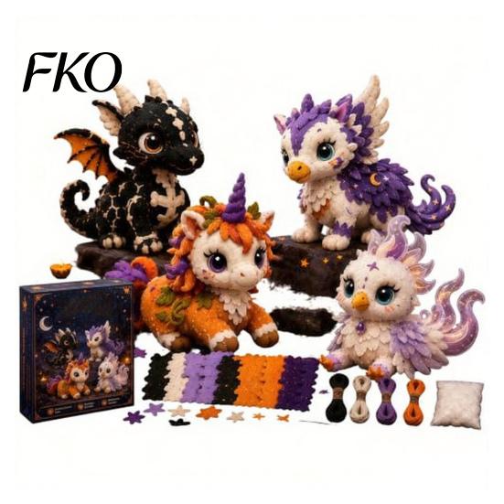 Kit Artigianato Patchwork Animali Amici di Halloween, Fai da Te Cucito Realizza 4 Kit Personaggi Adorabili, per Principianti Regalo Fatto a Mano Decorazione Festiva