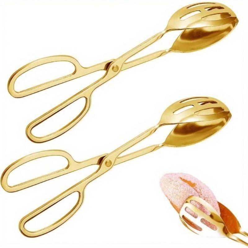 2 Pcs Stainless Steel Buffet Salad Tongs Set Kitchen Serving Food Scissor Tongs Cooking Serving Clips for Pastry Sandwich Ice Buffet Party Catering