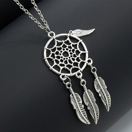 Women's Ethnic Style Retro Dream Catcher Feather Pendant Sweater Chain Necklace