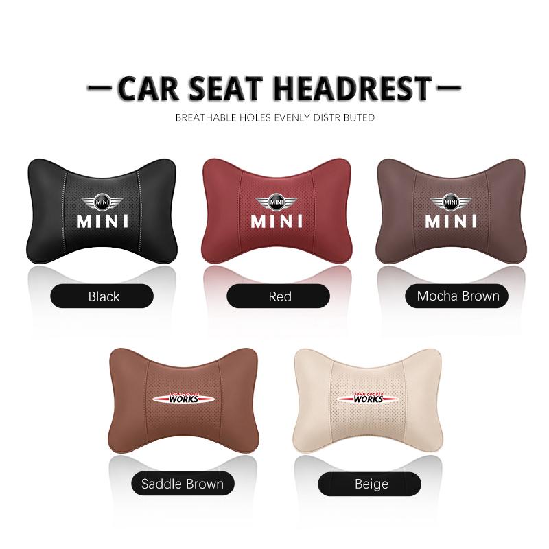 Car Neck Pillow Auto Emblem Headrest Accessories For MINI WORKS Cooper R56 F56 R50 JCW Cabrio Aceman Countryman Clubman Roadster