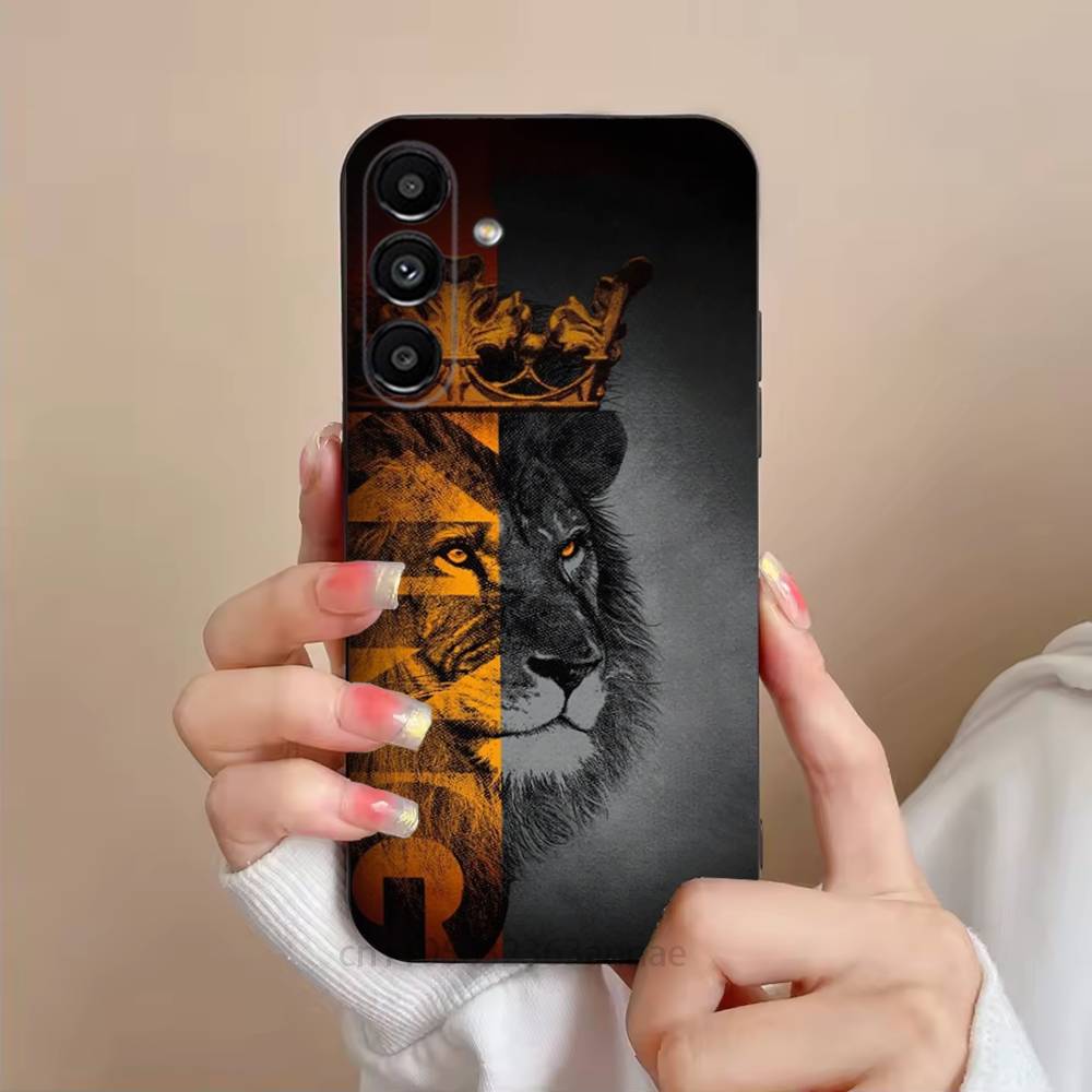 Lion Pattern Phone Case For Samsung S25,24,23,22,21,S20,Ultra,Plus,FE Black Soft Cover