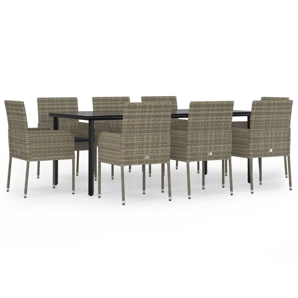 Vidaxl 9-Cz. Garden Furniture Set, Cushions, Black-Grey PE Rattan