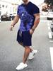 3D White Tiger Print Blue Summer Men's Short Sleeve Suit Fashion Street Short Sleeve Shorts