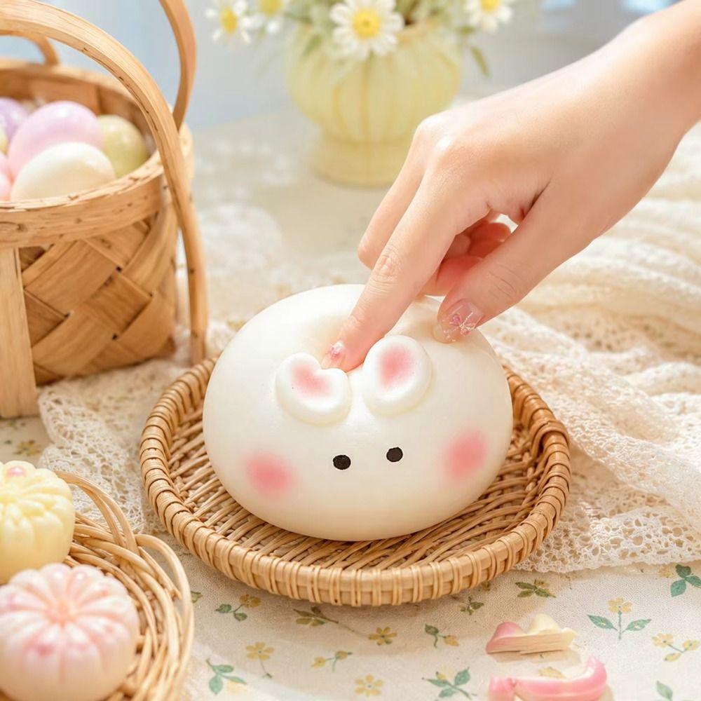Moist Thick Round Bunny Bun Squeeze Toy Slow Rising Finger Suction Bear Toast Squishy Toy Pinch Soft Texture