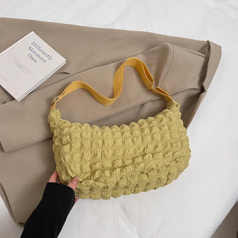 

Клетчатая плиссированная сумка-кроссбоди с пузырями, на плечо, складная сумка-облако, легкая сумка-тоут, для офисного работника жёлтый