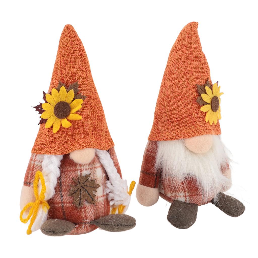 2 Pcs Sunflower Gnomes Decorations Cute Dwarf Figurines Handmade Plush Stuffed Gnomes for Holiday Fe