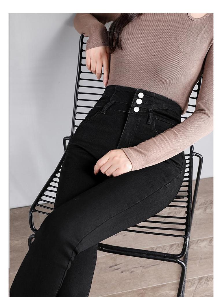 2025 New Women's High-Waisted Skinny Button-Up Jeans for Spring and Autumn