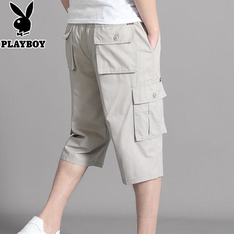 PLAYBOY Men's Plus Size Cotton Summer Cargo Capri Pants