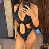 Sexy Tummy Cut Out Halter Backless One Piece Swimsuit Women Swimwear Female High Leg Cut Monokini Bather Bathing Suit Swim