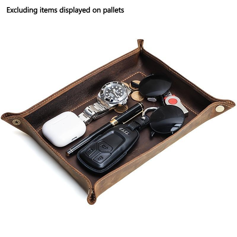 

Vintage Crazy Horse Genuine Leather Tray,Rectangular Desktop Organizer for Keys, Glasses, Watches, and Household Storage