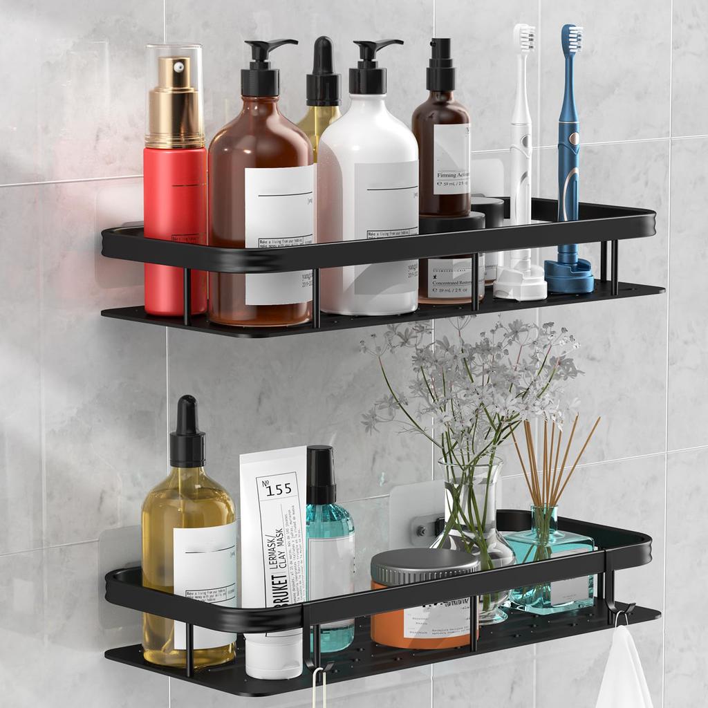 Bathroom Aluminum Shelf Shower No Drill Wall Mounted Organizer Rectangular Storage Rack