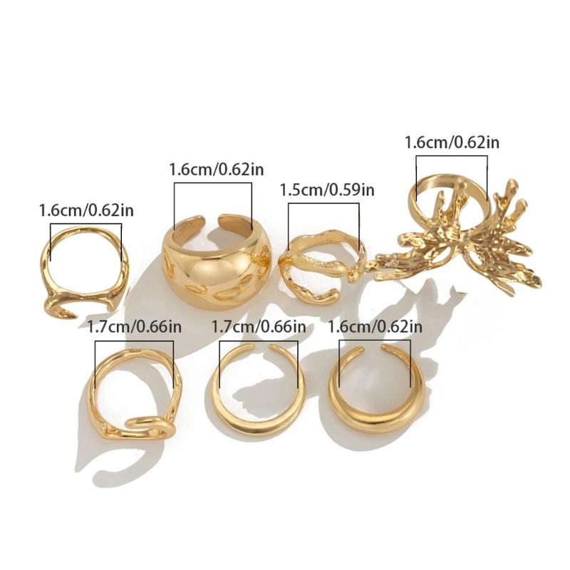 Liquid Lavas Butterfly Rings Set 7 Pieces Trendy Elegant Styles Jewelry Accessory Decoration for Women Daily Use