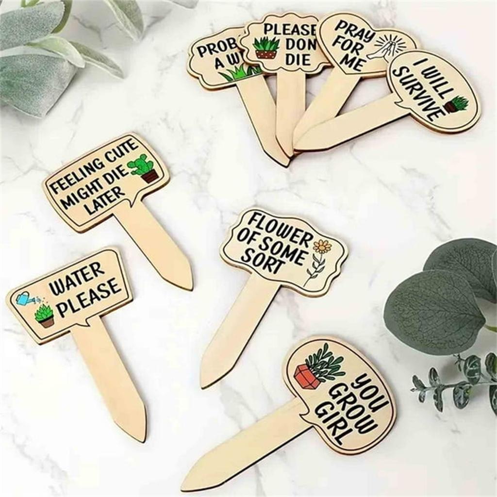 15 Wooden Plant Labels With Slogans, T-shaped Wooden Plant  Labels, Potted Garden Labels
