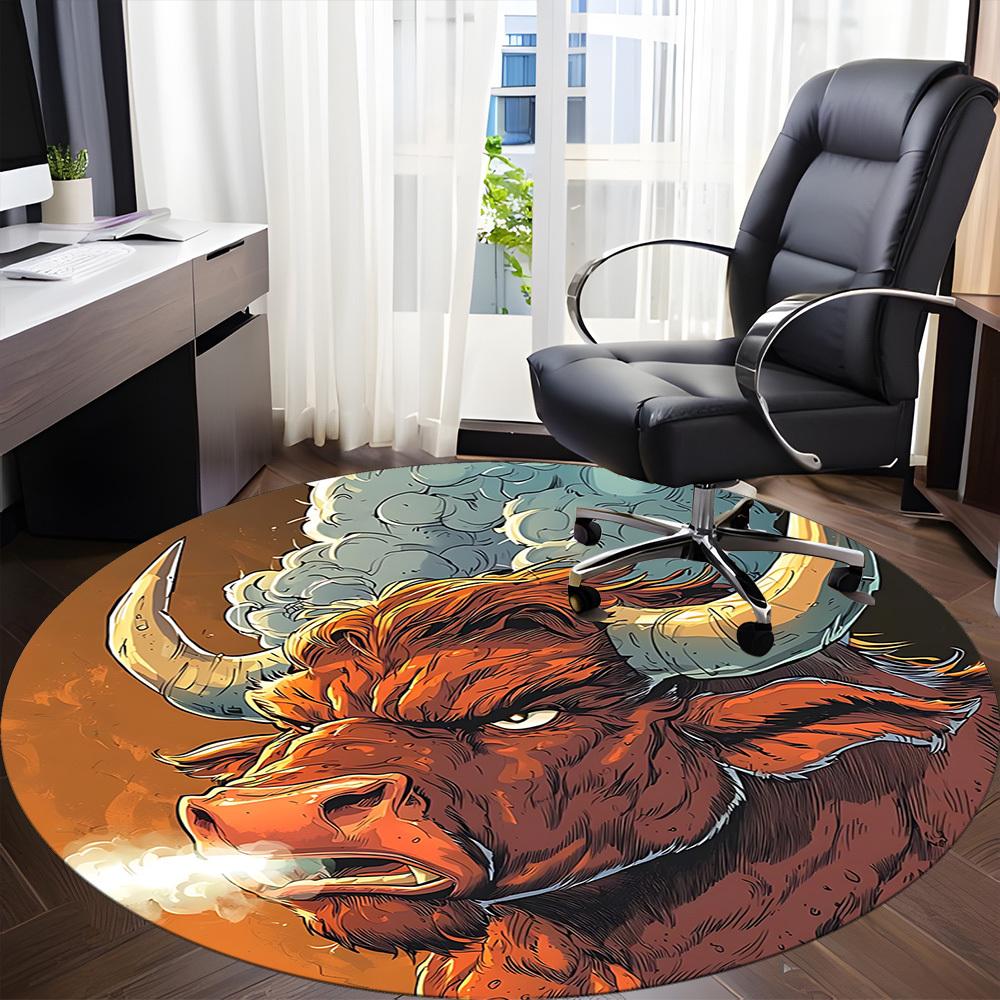 1pc Bull Spirit Carpet for Office Non Slip, Round Carpet, Soft & Comfortable, Carpet for Office, Lightweight Round Floor Mat