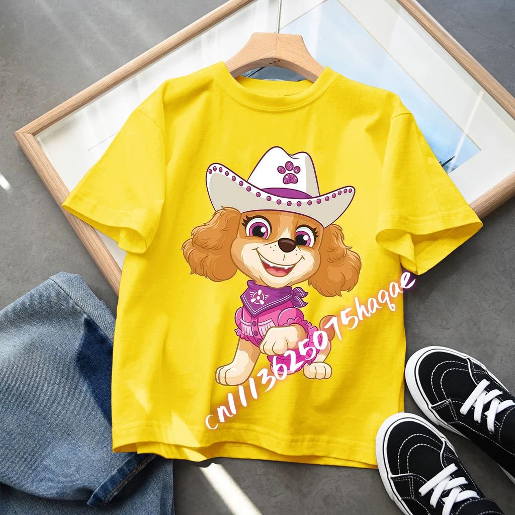 PAW Patrol Children Short Sleeve T-shirt Cartoon Chase Skye Print Pullover Boys Girls Summer Breathable Casual Cotton Tops Gifts