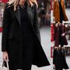 Women Jacket Solid Color Turn-down Collar Single-breasted Long Autumn Blazer for Work