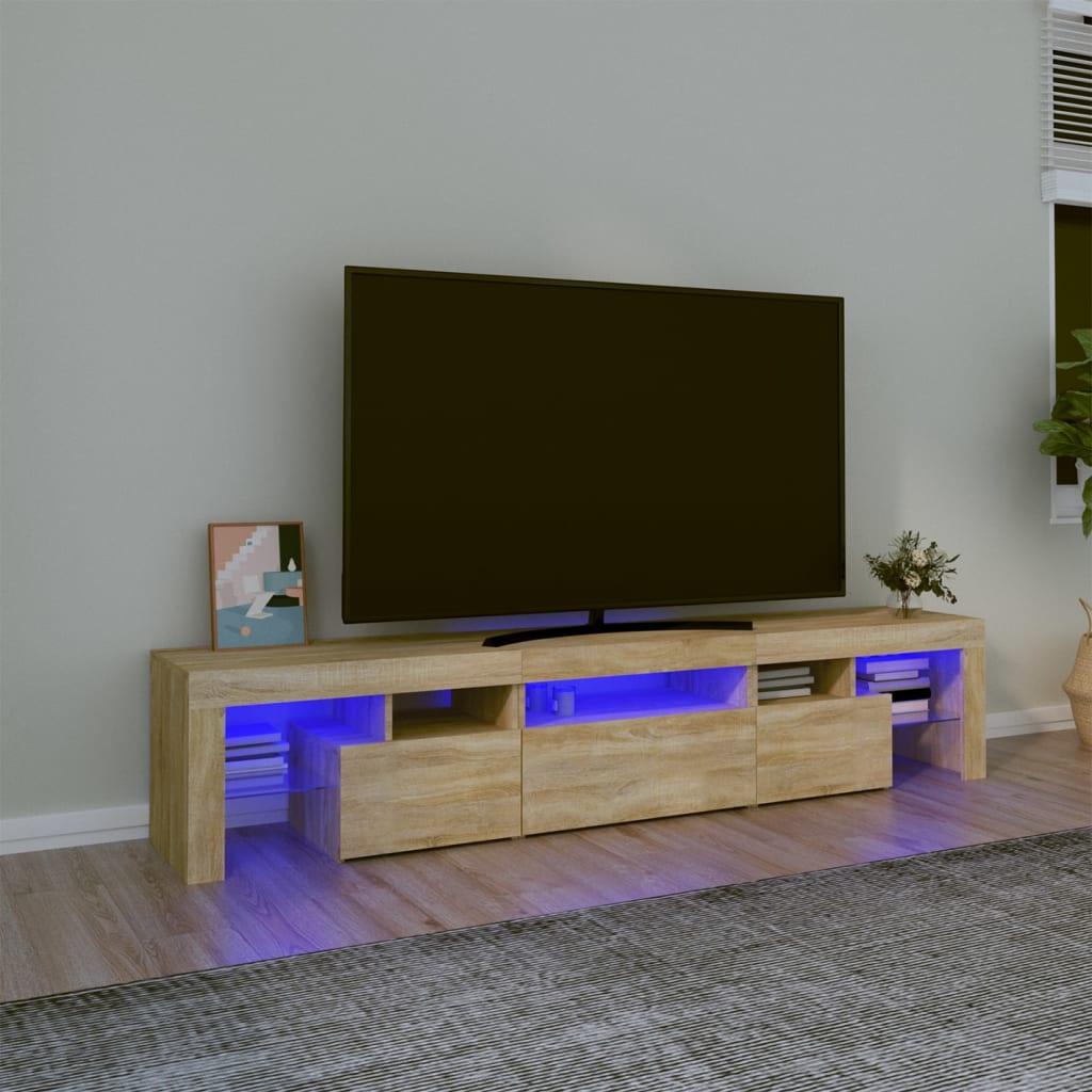 Vidaxl Szafka Pod Tv Z Oświetleniem Led, Dąb Sonoma 200X36,5X40 Cm