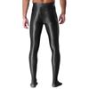 Męskie błyszczące legginsy o wyglądzie mokrej skóry Błyszczący elastyczny pas Wzór ze stopami Dopasowany krój Obcisłe spodnie-rajstopy