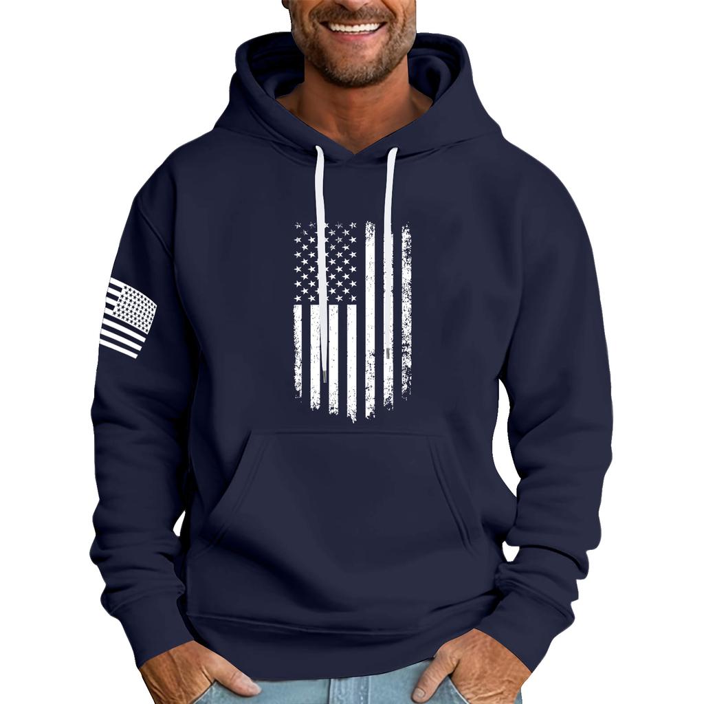 Men's Loose Flag Printed Hooded Sweatshirt Men's Casual Fashion Sports Sweatshirt