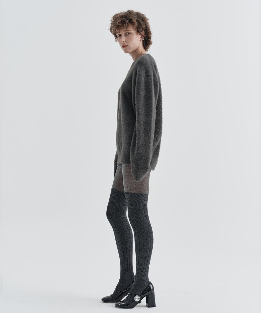 EZIO WOMEN W Fluffy Angora Round Knit_Charcoal