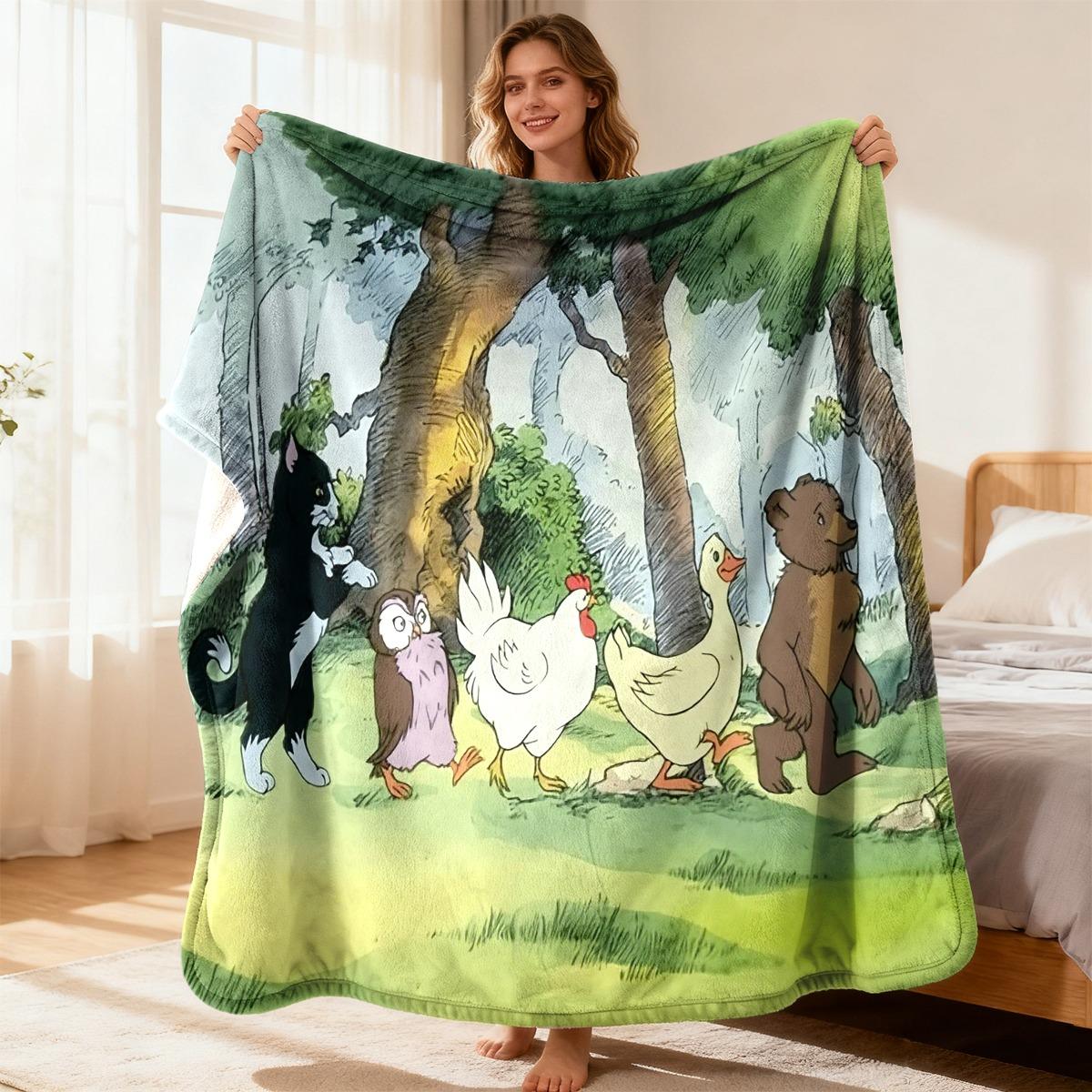 Exquisite Fashion Items Unisex Cozy Little Bear & Friends Flannel Blanket, Soft For Bedroom, Travel, Camping, Couch, All-Season