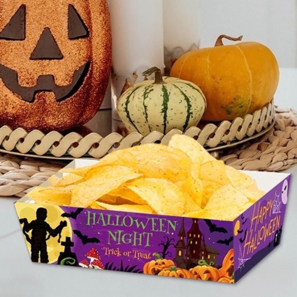 12pcs Pumpkin Halloween Party Tray Rectangular Snack Paper Boxes Cookie Tray  Halloween Party