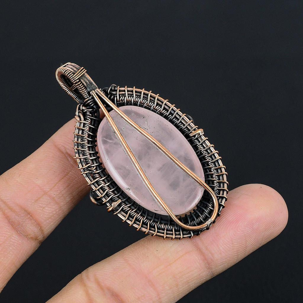 Rose Quartz Jewelry, 999 Copper Wire Wrapped Pendant Handmade Gemstone Jewelry, Gifts For Wife Brand New Pendant