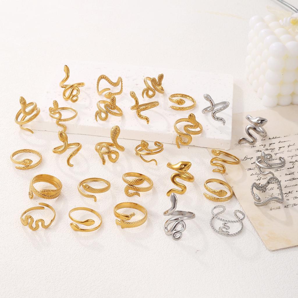 18K Gold-Plated Long Snake-Shaped Titanium Steel Ring Female, Hip-Hop Punk Style Opening Adjustable Ring