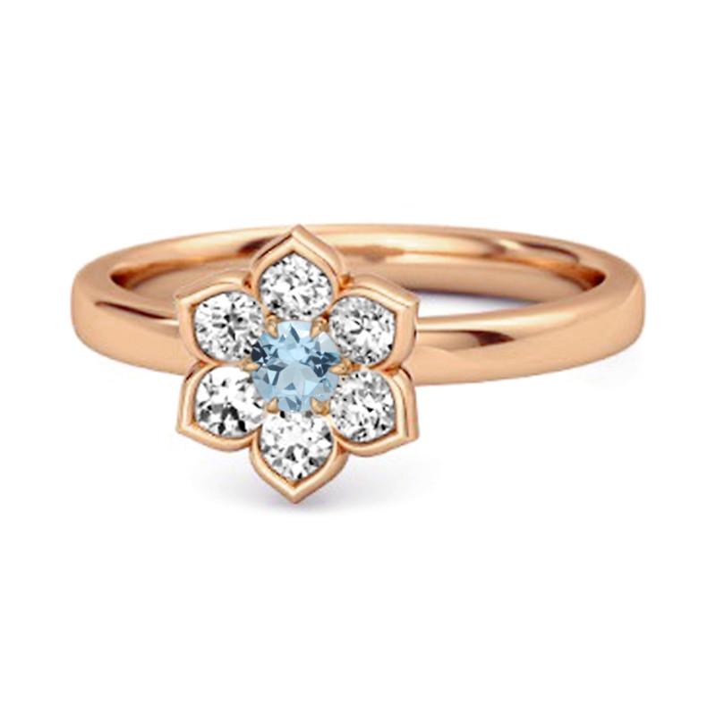 Blue Topaz Floral Cluster Ring - 925 Sterling Silver Rose Gold Vermeil 7 розового золота