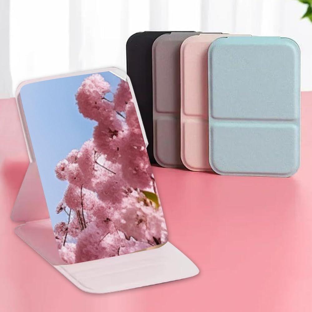 Cute Portable Personal Makeup Mirror Handheld Solid Color Foldable Makeup Mirror Mini PU Leather Pocket Mirror Home
