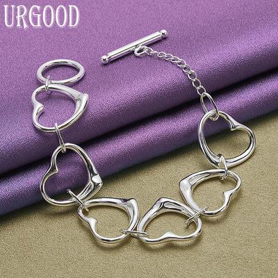 925 Sterling Silver Romantic Heart Bracelet Fashion Gift Party Jewelry