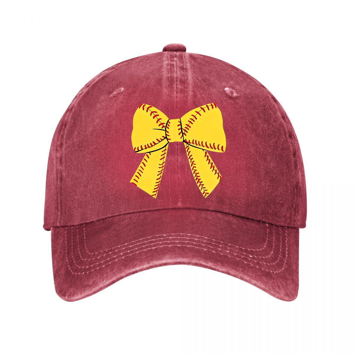 Vintage Baseball Cap With Yellow Baseball Bowknot New Vintage Washed Cotton Baseball Cap Parent Kids Sun Hats Adjustable