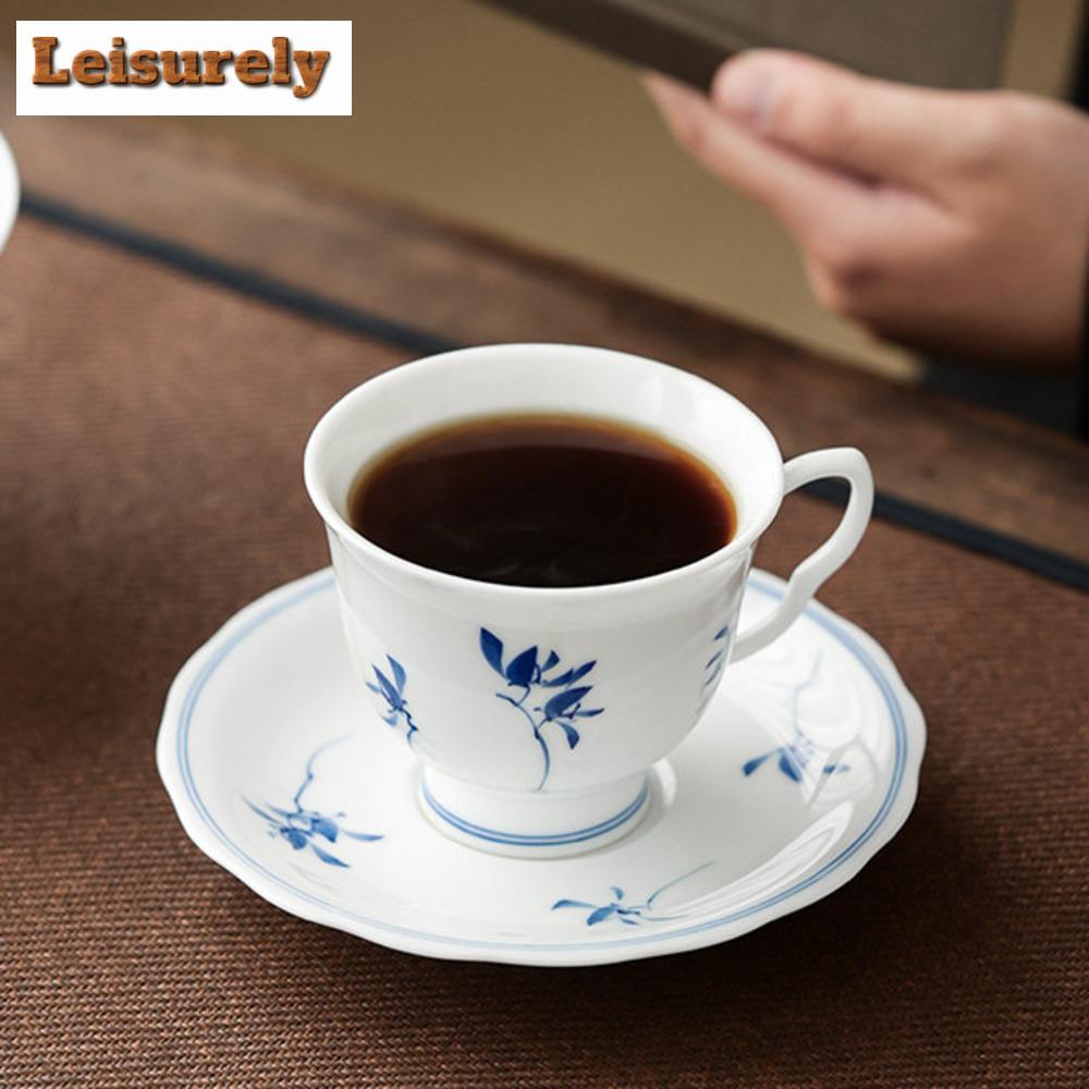 145ml Pure Hand-painted Butterfly Orchid Coffee Cup Saucer Set Dehua White Porcelain Cappuccino Latte Cup Oatmeal Breakfast Mug