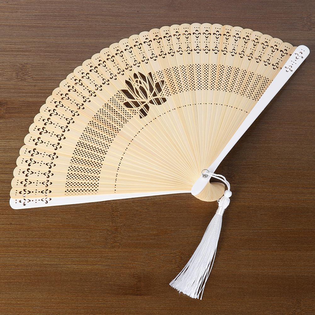 Folding Bamboo Hollow Hand Tassels Fan Summer Hot Day Cooling Tool DecorationWhite