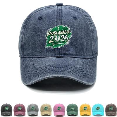 2026 Football Soccer "SAUDI ARABIA" Flag Printed Sun Hat , Adjustable Baseball Cap Solid Color Casual Non-Stretch Fabric Headwear Flat Cap