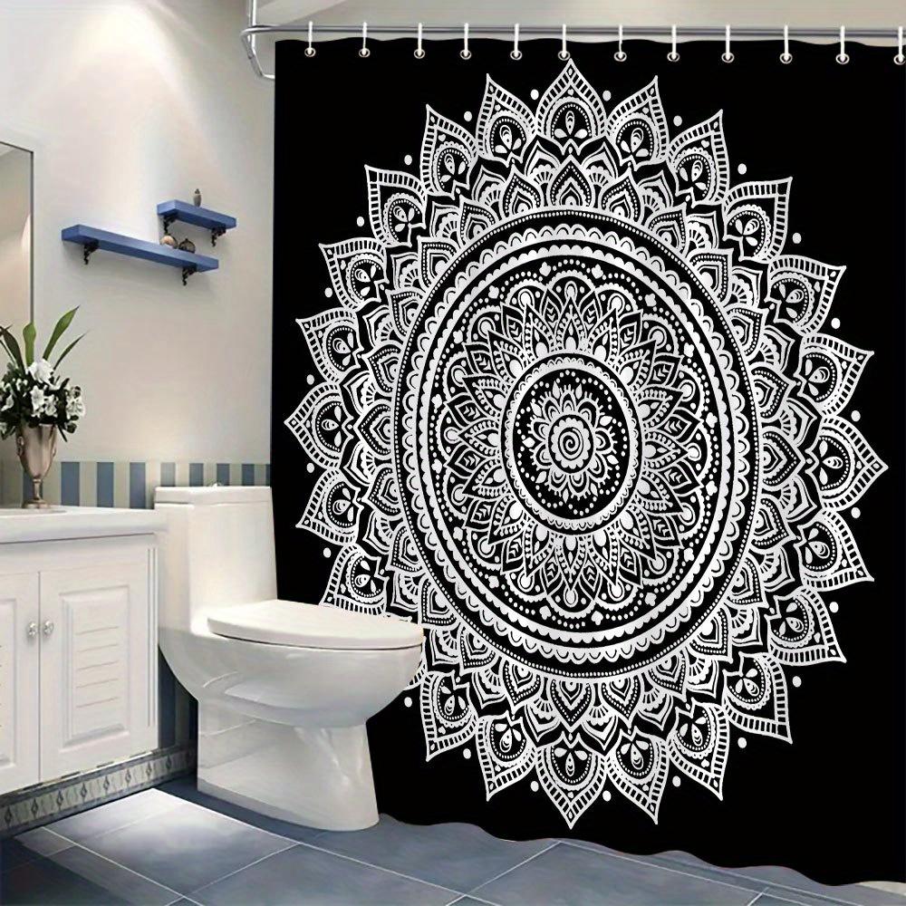 Boho Mandala Shower Curtain 180X180Cm – Black & White Geometric Paisley, Calming Spiritual Bathroom Decor, 12 Hooks