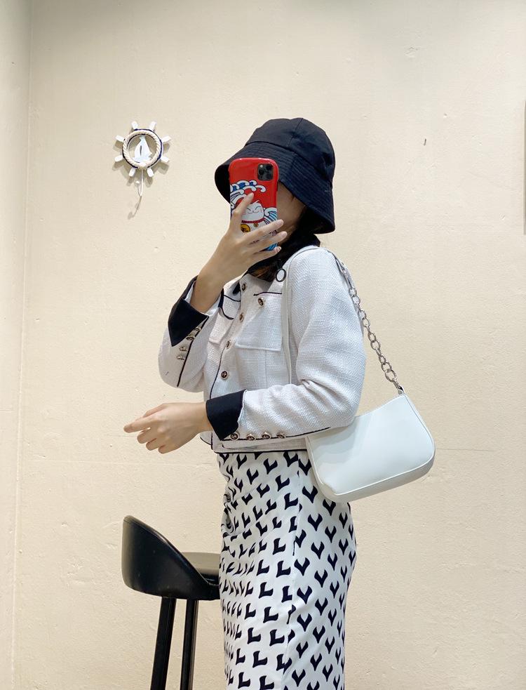 Korean Style Black Patchwork Metal Ring Underarm Baguette PU Shoulder Bag - Vintage Women's Crossbody Handbag