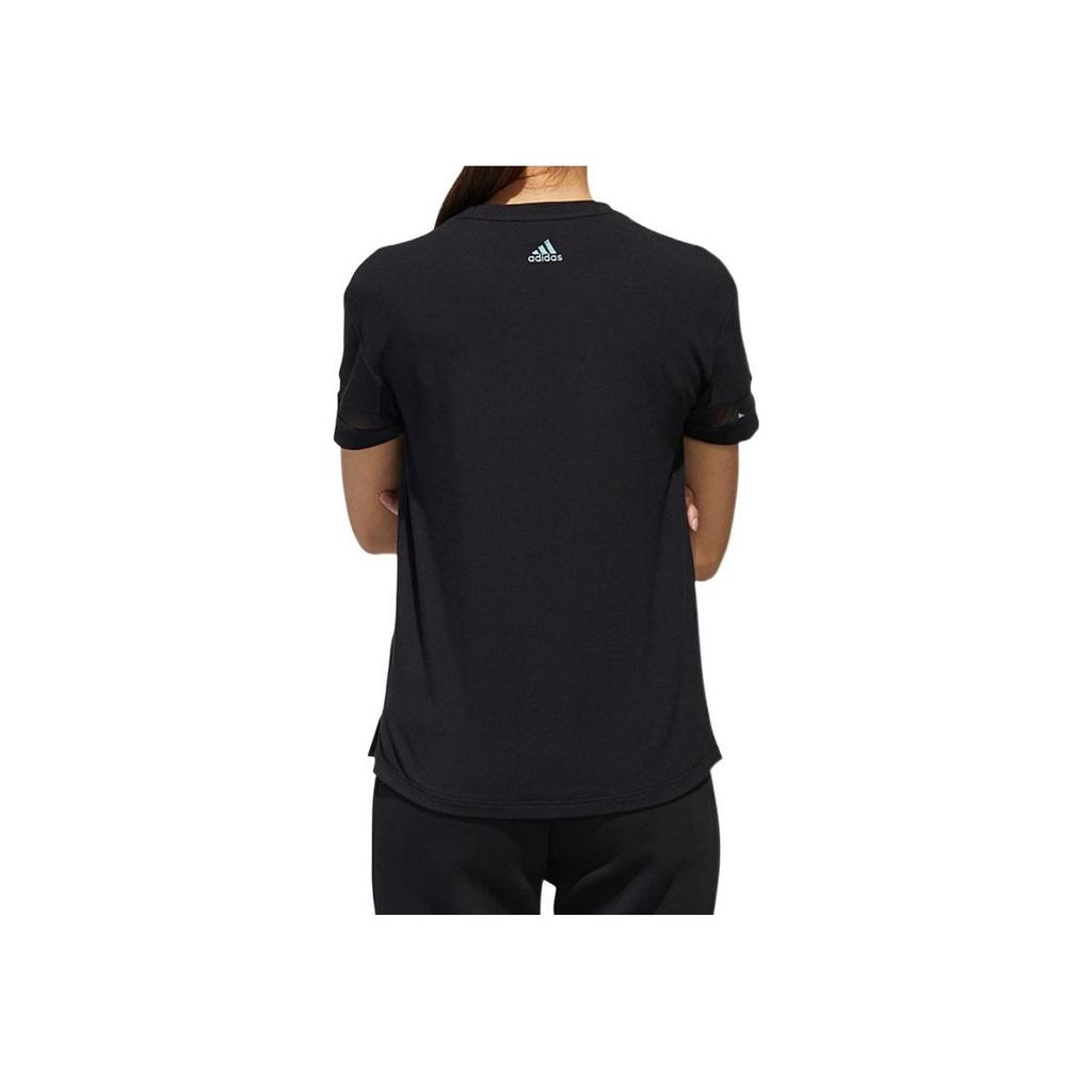 Adidas Logo Print Sports Crew Neck Short Sleeve T-Shirt Women Tops Black GJ9024