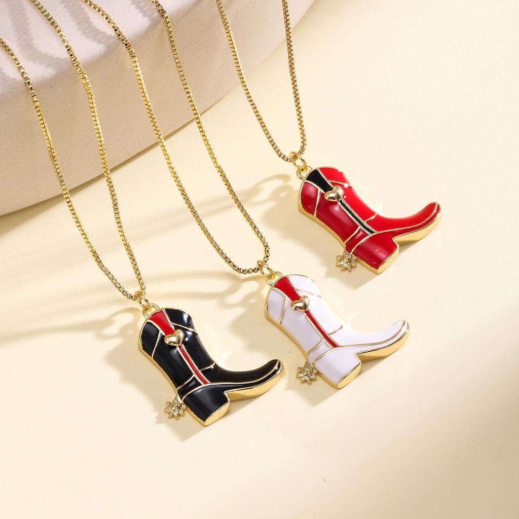 Nidin Hot Sale Hip-Hop Style Boots Shape Charms Pendant Necklace For Women Men Enamel Drip Oil Making Choker Copper Neck Jewelry