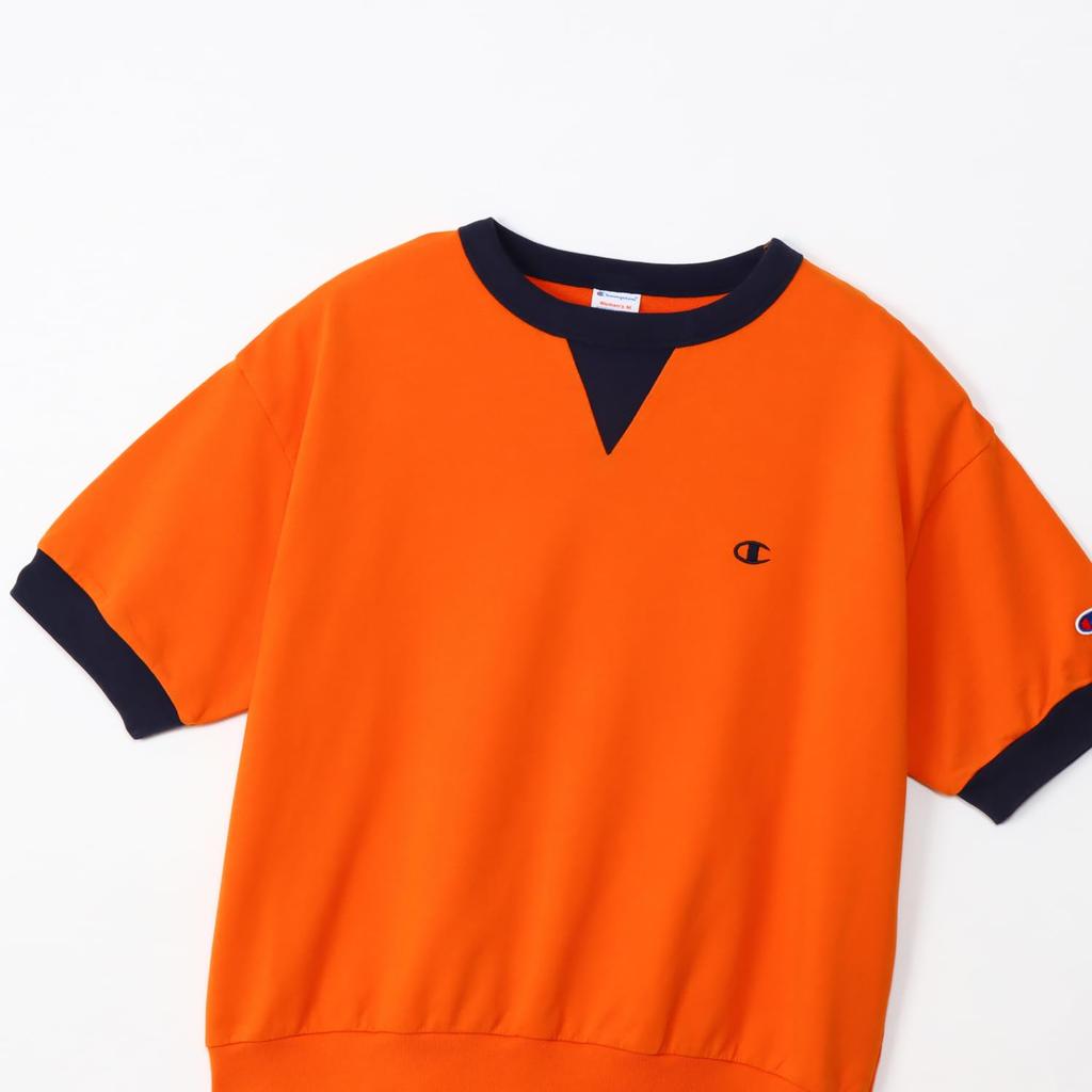 Champion Short Sleeve Ribbed Fleece Embroidered Crew Dull Women's Sweatshirt, 100% Cotton, Knit, Lining, Logo, Neck, Casual, Orange, CW-Z006