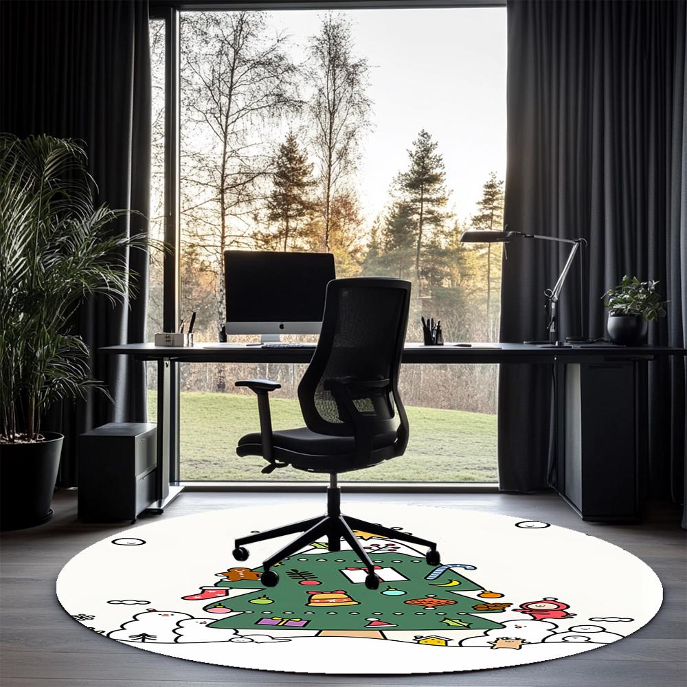 Christmas tree Printed Round Rug Carpet Chair Rug Area Rug Entryway Doormats,for Office Chair Living Room Bedroom Kitchen Room.